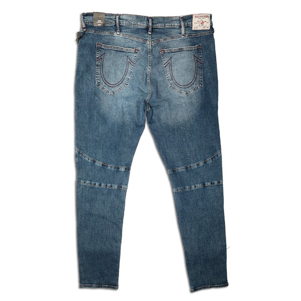 True Religion Mens Rocco Moto Skinny Jeans Stretch Designer Blue Denim Sz 44 NEW - Picture 4 of 13